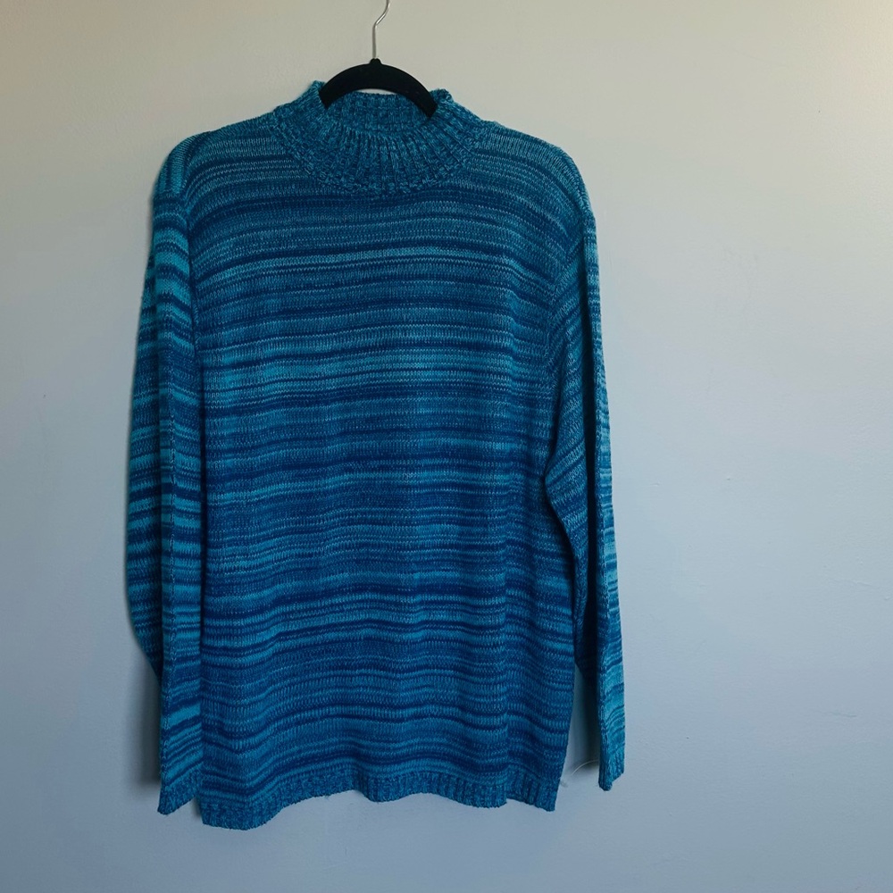 Studio Works Teal Striped Turtleneck Sweater